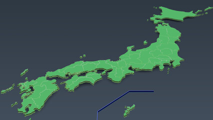 日本地図イラスト 背景は濃い緑