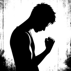 Black and White Vector Angry Boy Leaning Against Wall