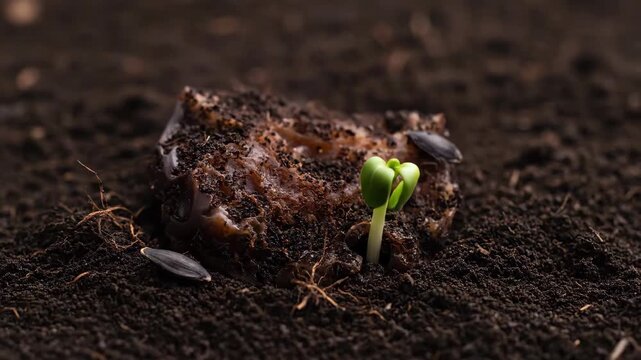 Bitten Red Apple Slice with Seeds on Dark Rich Soil