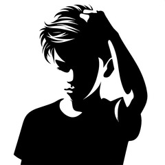 Black and White Vector Angry Boy Pulling Hair