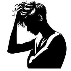 Black and White Vector Angry Boy Pulling Hair