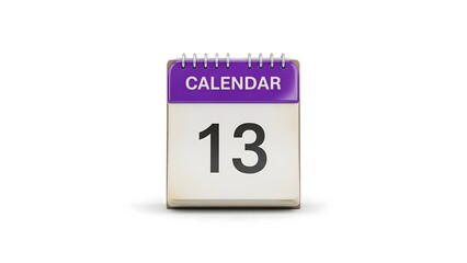 A 3D render of a calendar icon showing the 13th day perfect for scheduling and planning concepts isolated on a white background