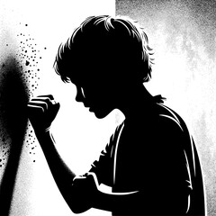Black and White Vector Angry Boy Punching Wall