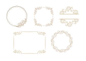 Ornamental frame set with rectangular and round borders. Elegant vintage decorative elements.