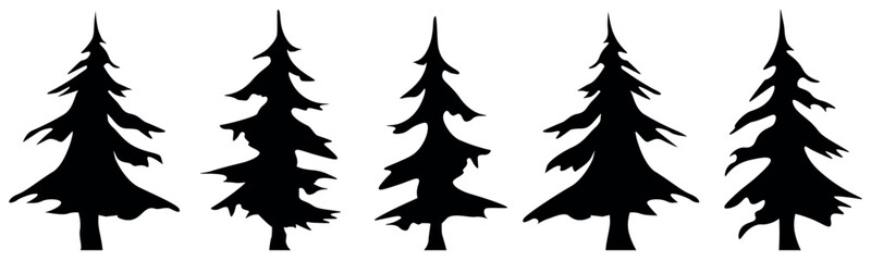 Fototapeta premium Spruce tree silhouette. Pine trees forest silhouettes showing forest nature design elements