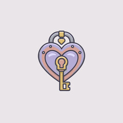 Heart shaped lock with key in soft pastel colors symbolizing love trust and commitment in cute outlined style