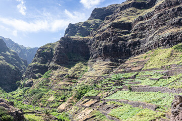 Terraced Agricultural Valley in the Village of Corvo, Santo Ant&atilde;o Island, Cape Verde