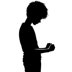 Black and White Vector Angry Boy Standing with Head Down