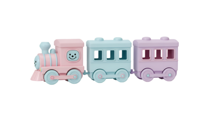 Toy Train with Pink Blue Purple Cars.