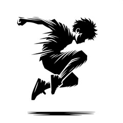 Black and White Vector Angry Boy Jumping in Frustration