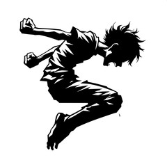 Black and White Vector Angry Boy Jumping in Frustration