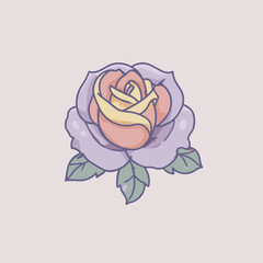 Elegant rose flower with layered petals in soft pastel colors minimal outline illustration