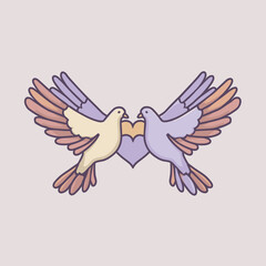 Two flying doves creating a heart shape with wings in gentle pastel palette expressing love unity and peace