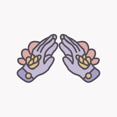 Praying hands with floral elements symbolizing faith gratitude and spiritual care in soft pastel illustration