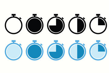 Stopwatch and timer icon set for time measurement and tracking. Ideal for sports, fitness apps, productivity tools, and time management graphics.