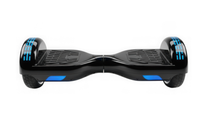 Black hoverboard with blue lights on transparent background isolated on transparent background