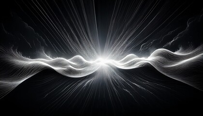 brilliant white energy wave explodes horizontally through absolute darkness