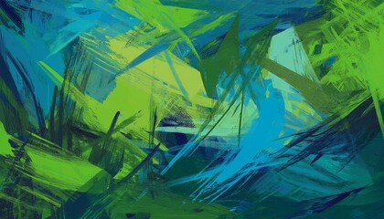messy grunge background with random green and blue paint strokes abstract wall texture