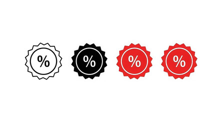 Set of four percent sign icons in different colors isolated on transparent background