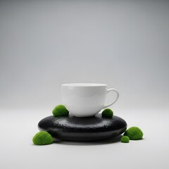 젠(Zen) 스타일의 돌과 찻잔