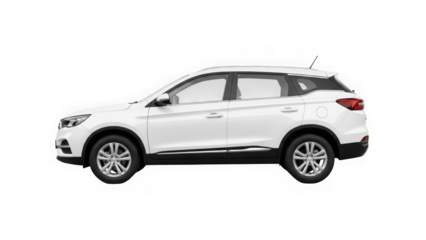 White compact suv car on isolated transparent background