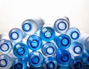pile of empty blue capped plastic water bottles