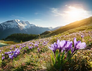 stunning mountain flowers bloom in spring sunshine
