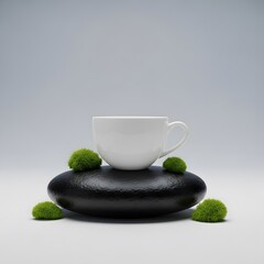 젠(Zen) 스타일의 돌과 찻잔