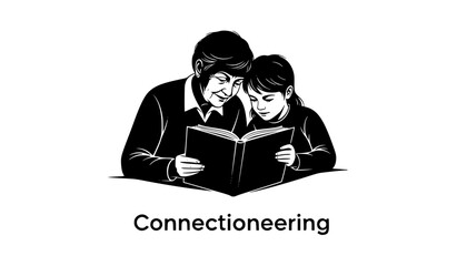 Intergenerational Connection: Senior and Child Reading Together Silhouette - Connectioneering Vector
