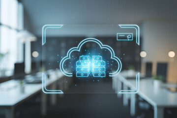 Illuminated cloud computing interface in modern office