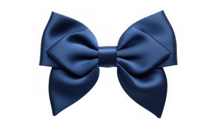 Navy blue satin bow isolated on transparent background