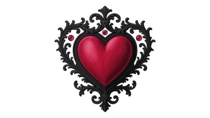 Vibrant red heart encapsulated in an ornate gothic black frame with ruby accents