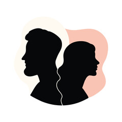 Male and Female Silhouettes Back to Back. Relationship Conflict Concept