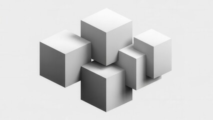 Obraz premium Abstract arrangement of white geometric cubes on a light gray background, 3D render