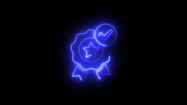Neon Star badge blue color for progress completion movie. 4k video