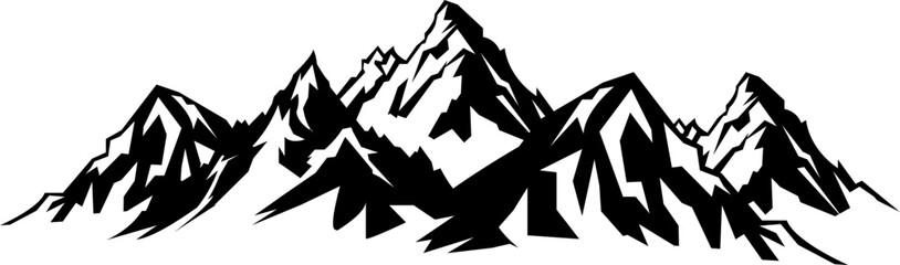 Mountain icon logo vector illustration for adventure outdoor sport graphic design.  Black stone and landscape drawing vintage for climbing or hiking sport concept.