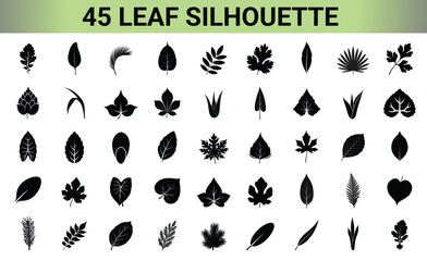 45 Leaf Silhouette Collection Vector Set for Botanical Design, Nature Illustration and Decorative Graphics