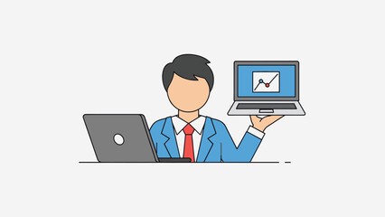 Businessman Analyzing Growth and Strategy with Laptops