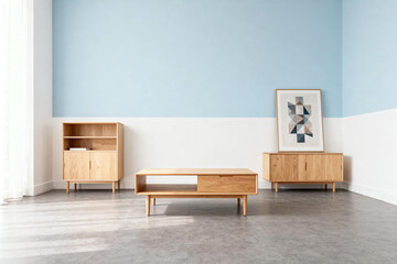 Minimalist Light Wood Living Room Furniture Setup