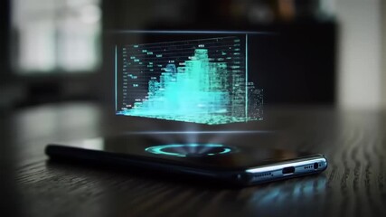 Smartphone displays futuristic data visualization technology interface - Powered by Adobe