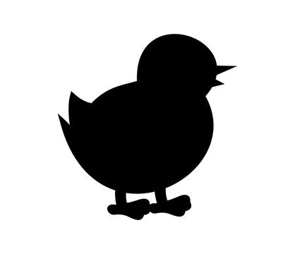 Black shadow of a chick in profile on a white background - vector