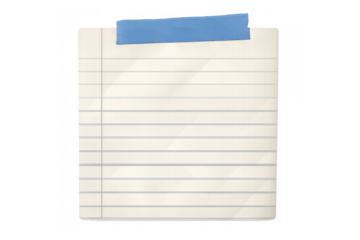 Lined paper note or memo pad sheet fixed with blue adhesive tape, ready for writing important reminders or sticky messages