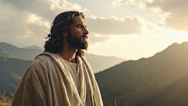 A Man's Contemplative Gaze Amidst Majestic Mountains and Golden Sunset