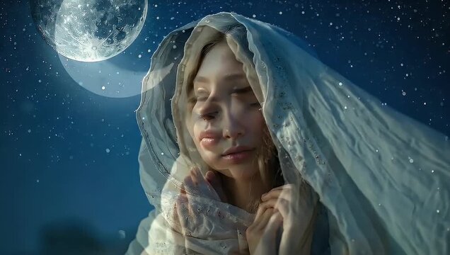Serene beauty under the moonlight, mystical mood and hopeful wish at night