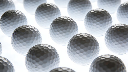 dimple. Multiple golf balls arranged in a detailed pattern on a white surface. product launch decks, UI/UX mockups, designed for data visualization dashboards and holographic UIs.