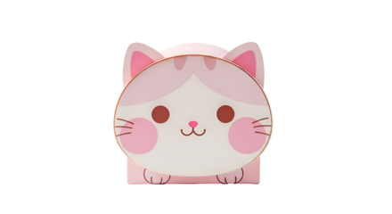 Adorable Cartoon Pink Cat Face Illustration.