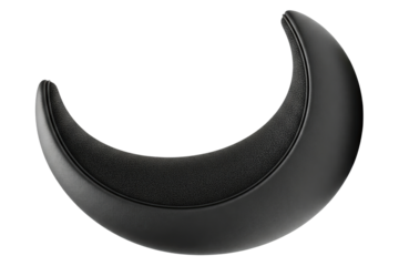 Black ergonomic travel neck pillow with leather and mesh isolated on a transparent background