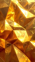 Abstract gold geometric structure facets reflect warm light, creating dynamic shadows, forming an irregular yet opulent pattern