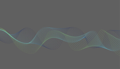 Abstract Blue and Green Wave Lines on Gray Background