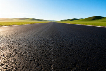 Asphalt Road Extending Through Green Hills